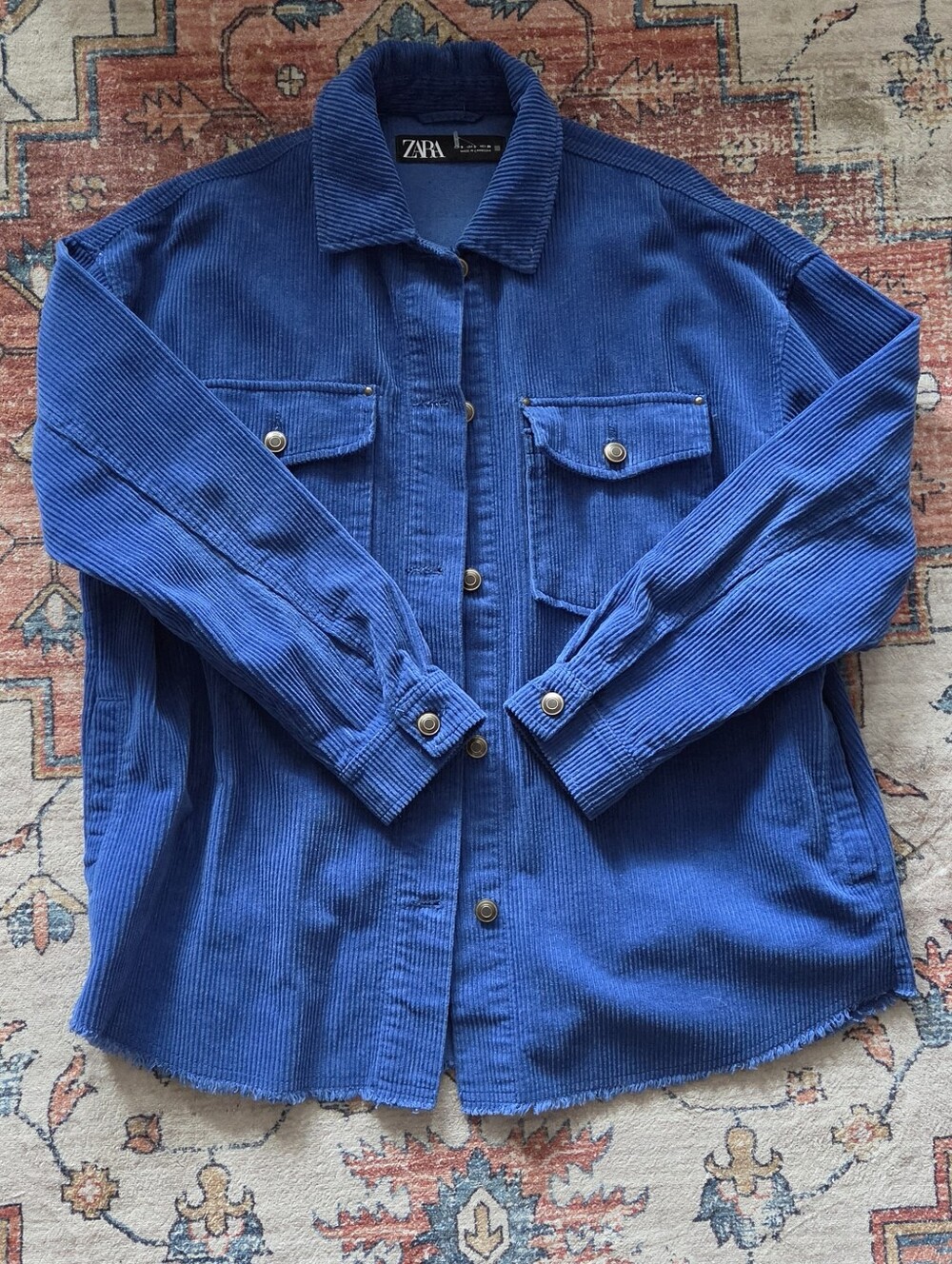 Zara Blue Oversized Corduroy Shirt Jacket Size Small